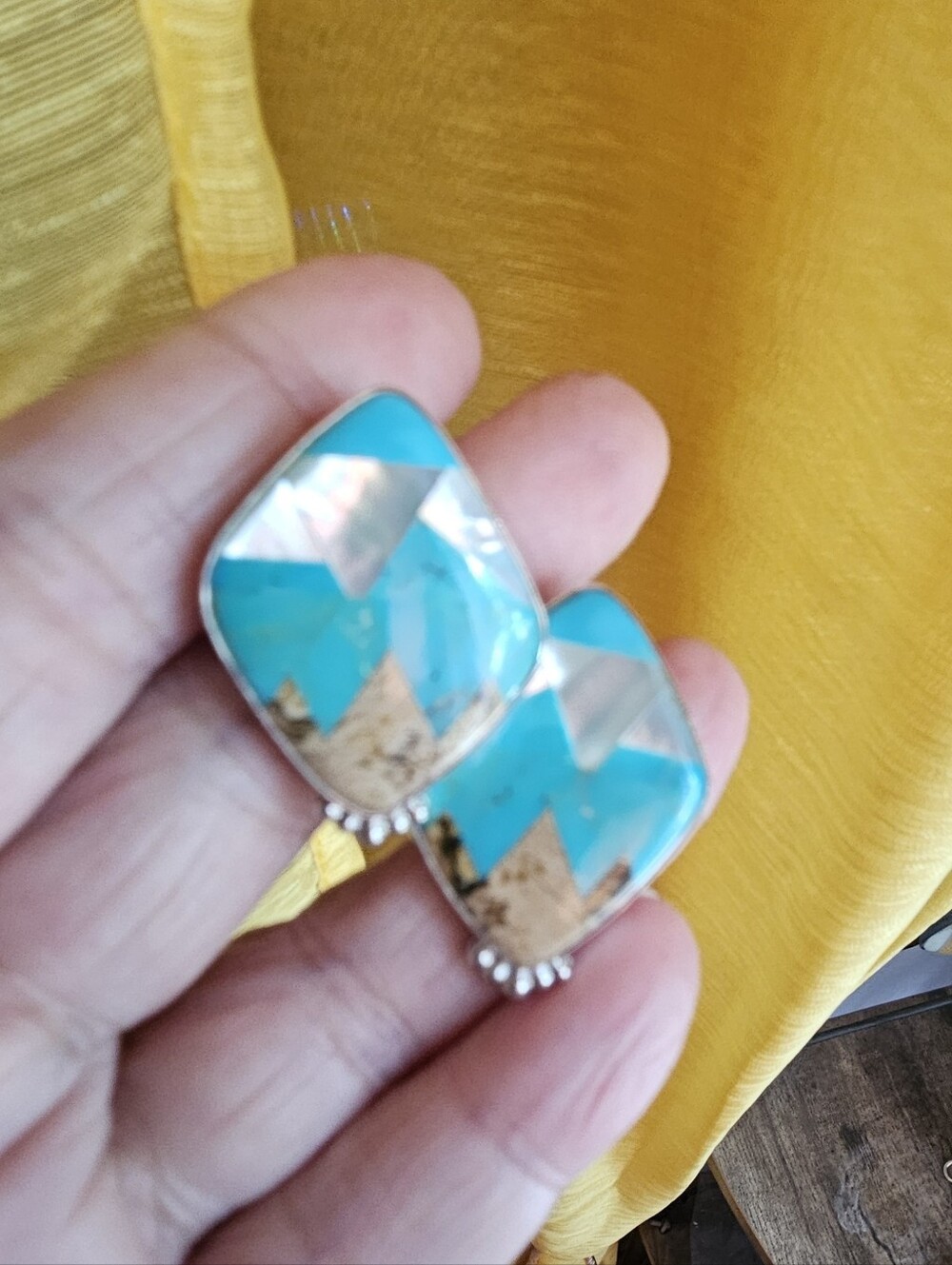 Jay King Mine Finds Turquoise & Picture Jasper Mountain Mosaic Inlay Jewelry Set - Picture 8 of 9